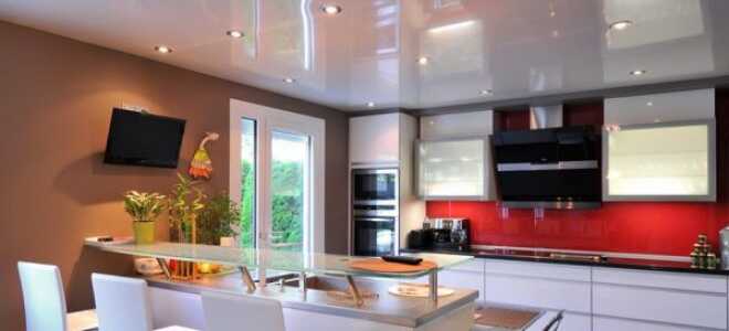 Дизайн натяжного потолка на кухне фото