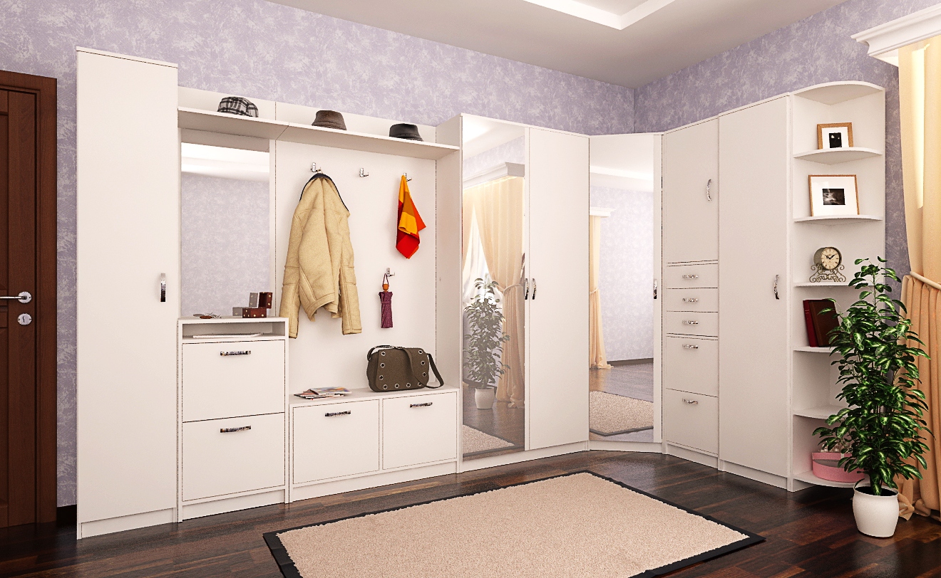 Большой белый гарнитур в прихожей