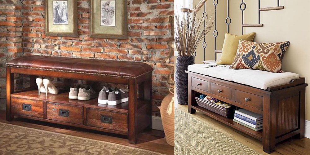 Деревянные скамейки в прихожей