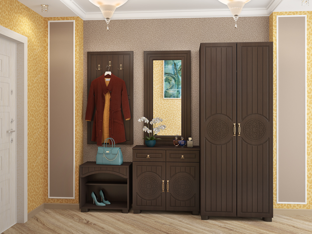 Темная мебель в маленькой прихожей
