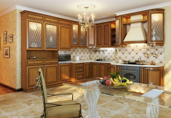 угловая кухня из дерева в итальянском стиле