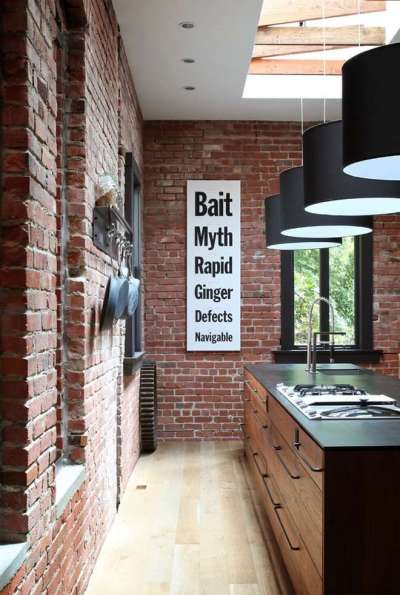 декор кухни с кирпичной стеной
