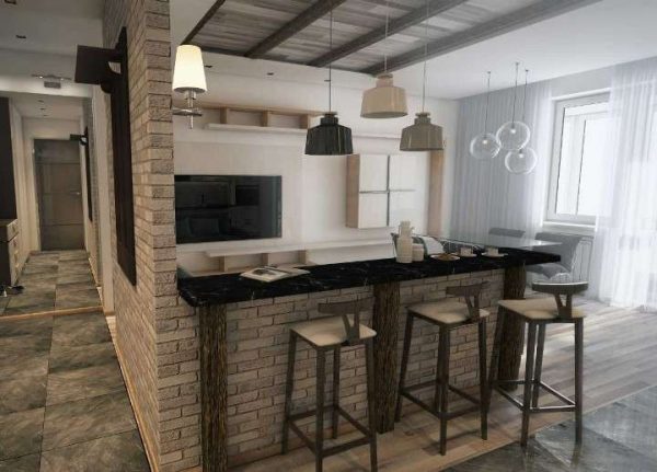 кухня с кирпичной кладкой