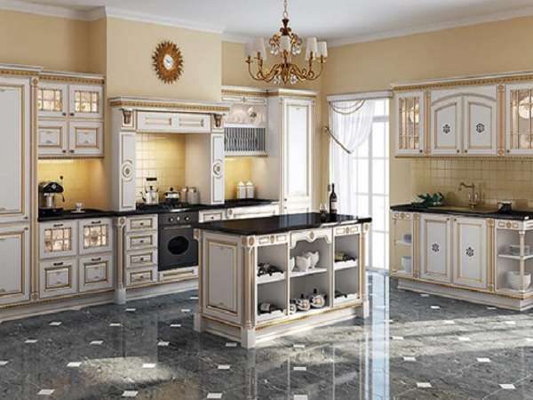 дизайн кухни в классическом стиле с островом