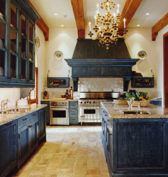 дизайн кухни в стиле кантри с островом