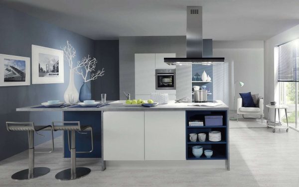 дизайн кухни в стиле хай тек с островом