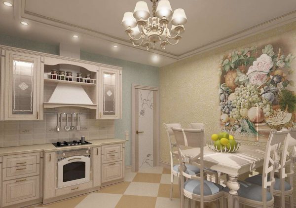 фотообои в интерьере кухни в стиле прованс